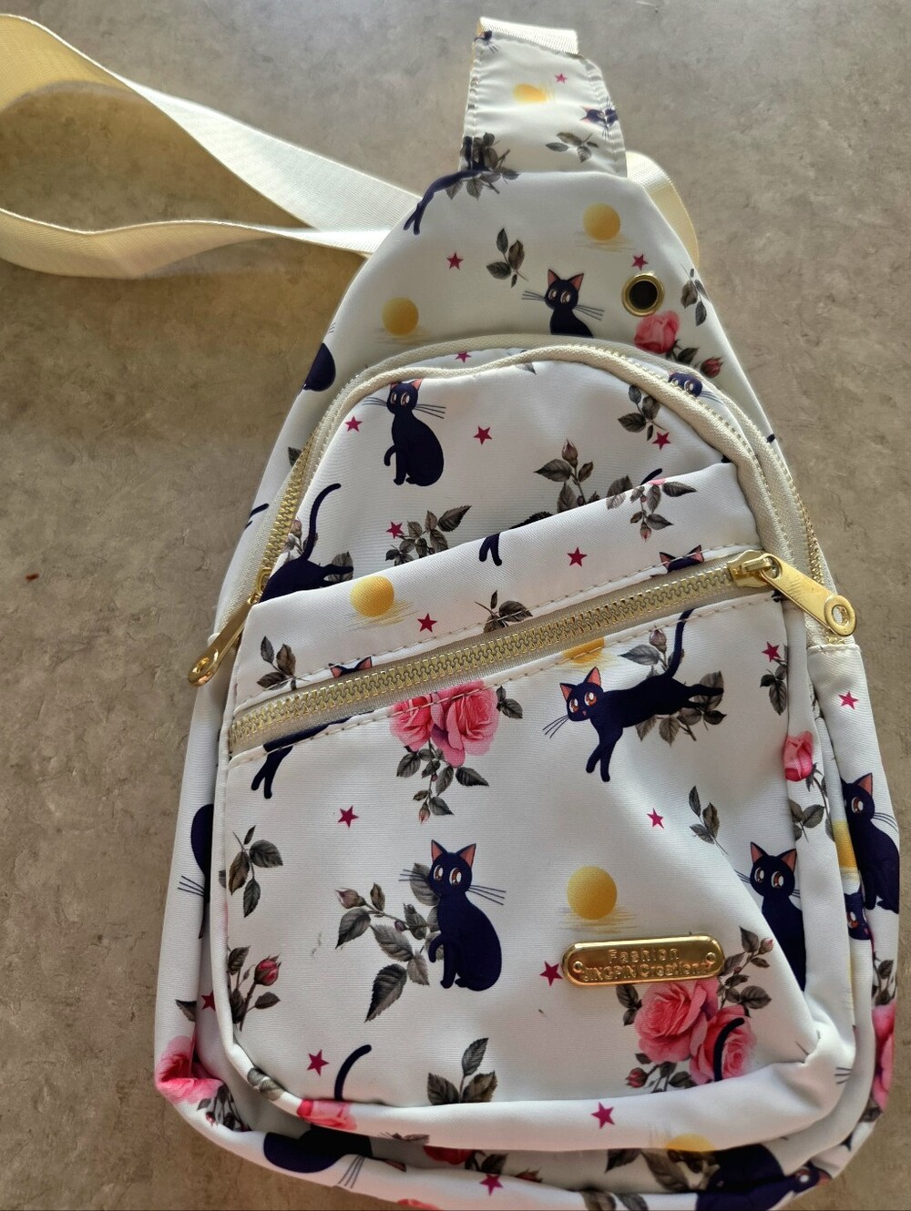 New Backpack Style Crossbody Bag with Cat and Roses